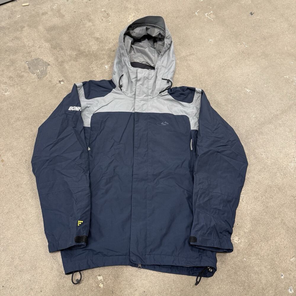 BONFIRE SNOWBOARDING SKI HOODED OUTDOOR NAVY GREY JACKET U.S MEDIUM